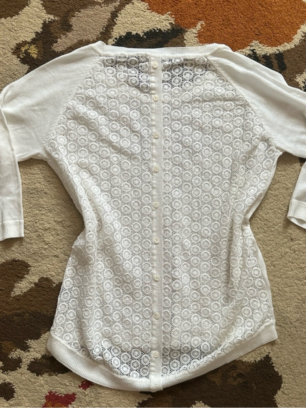 NWT Foxcroft White Lace Back Long Sleeve Top | Size L